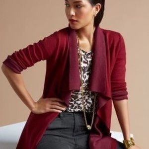 Cabi Cozy Up Burgundy & Red Open Front Cardigan